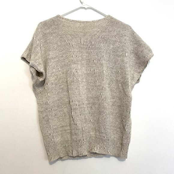 VINTAGE KORET Cream Beige Floral Short Dolman Sleeve Linen Cotton Sweater PETITE - Picture 9 of 11
